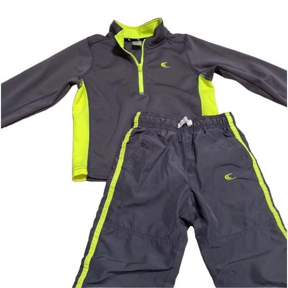 Boys Athletic Active Wear Set Zip Shirt Lined Sweatpants Workout Grey Yellow 5T - Picture 6 of 6